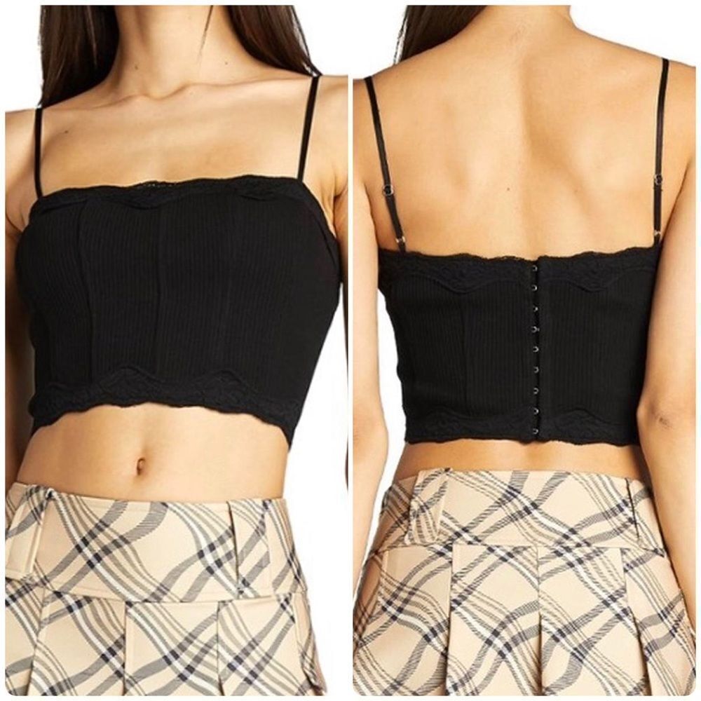 I.AM.GIA Lena Cropped Corset Cami with Lace Trim in Black Sz S NWOT